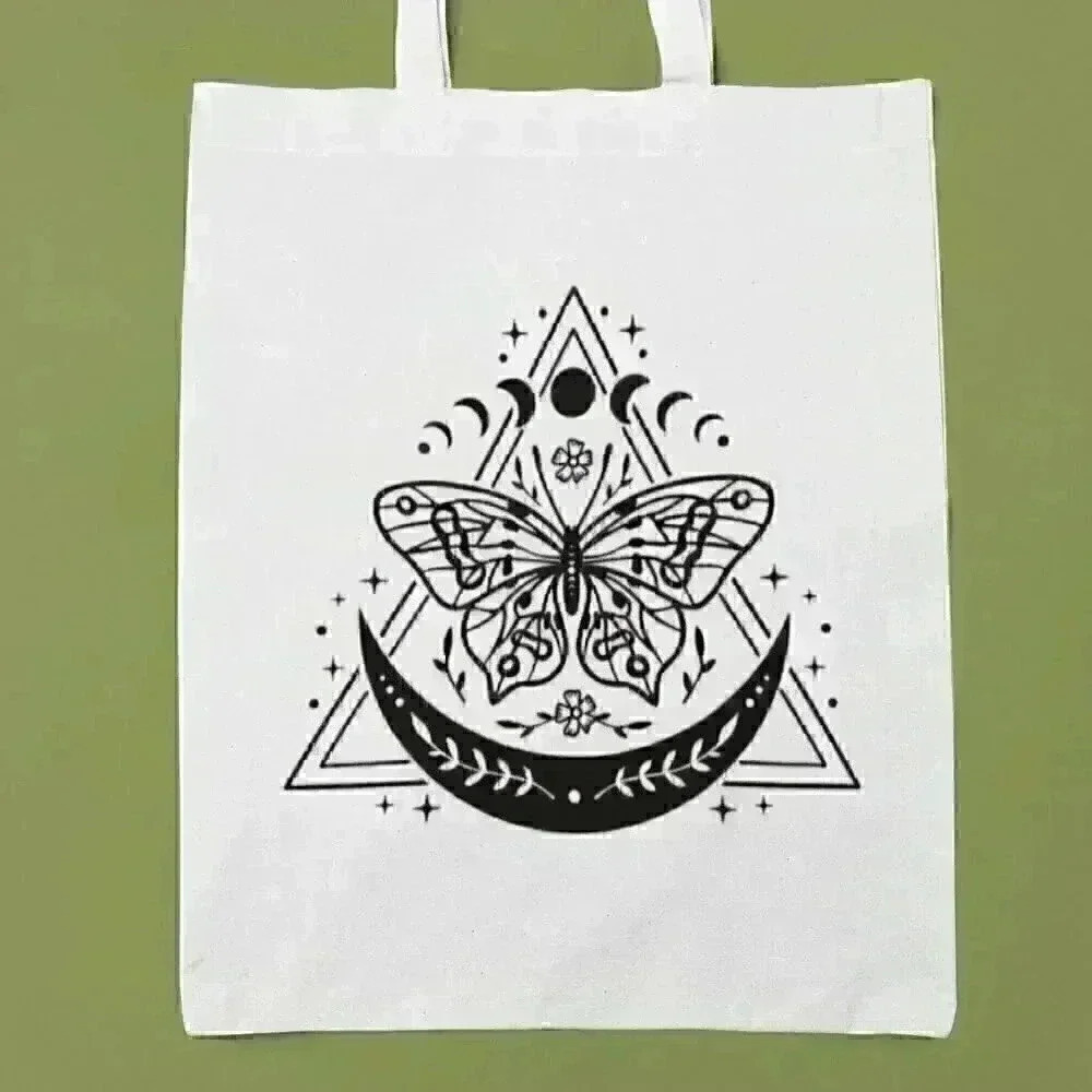 Boho butterfly  moon recycled canvas tote bag